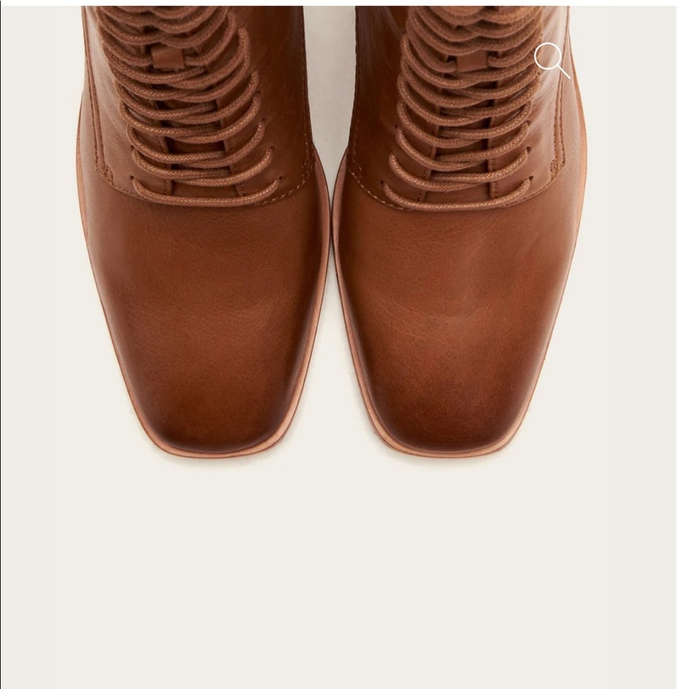 Frye Georgia Lace Up Cognac Brown Leather Almond Toe Vintage Fall Ankle Boot - Picture 5 of 7